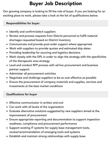 duties of a buyer company